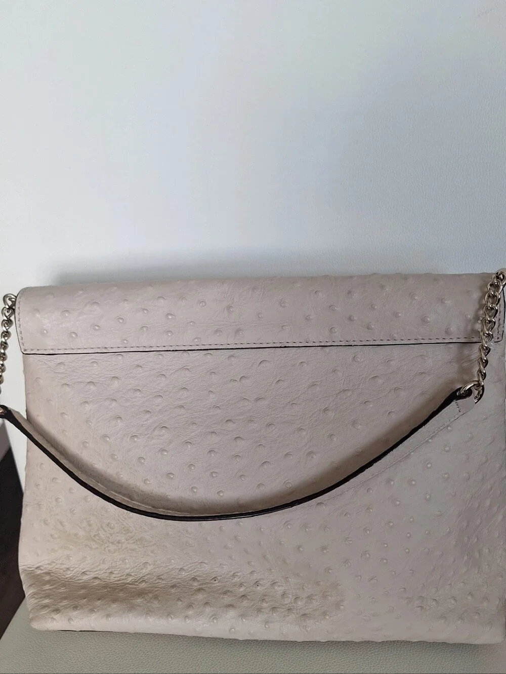 Kate Spade A La Vita Leena Cream Ostrich Embossed Leather Shoulder Bag EUC